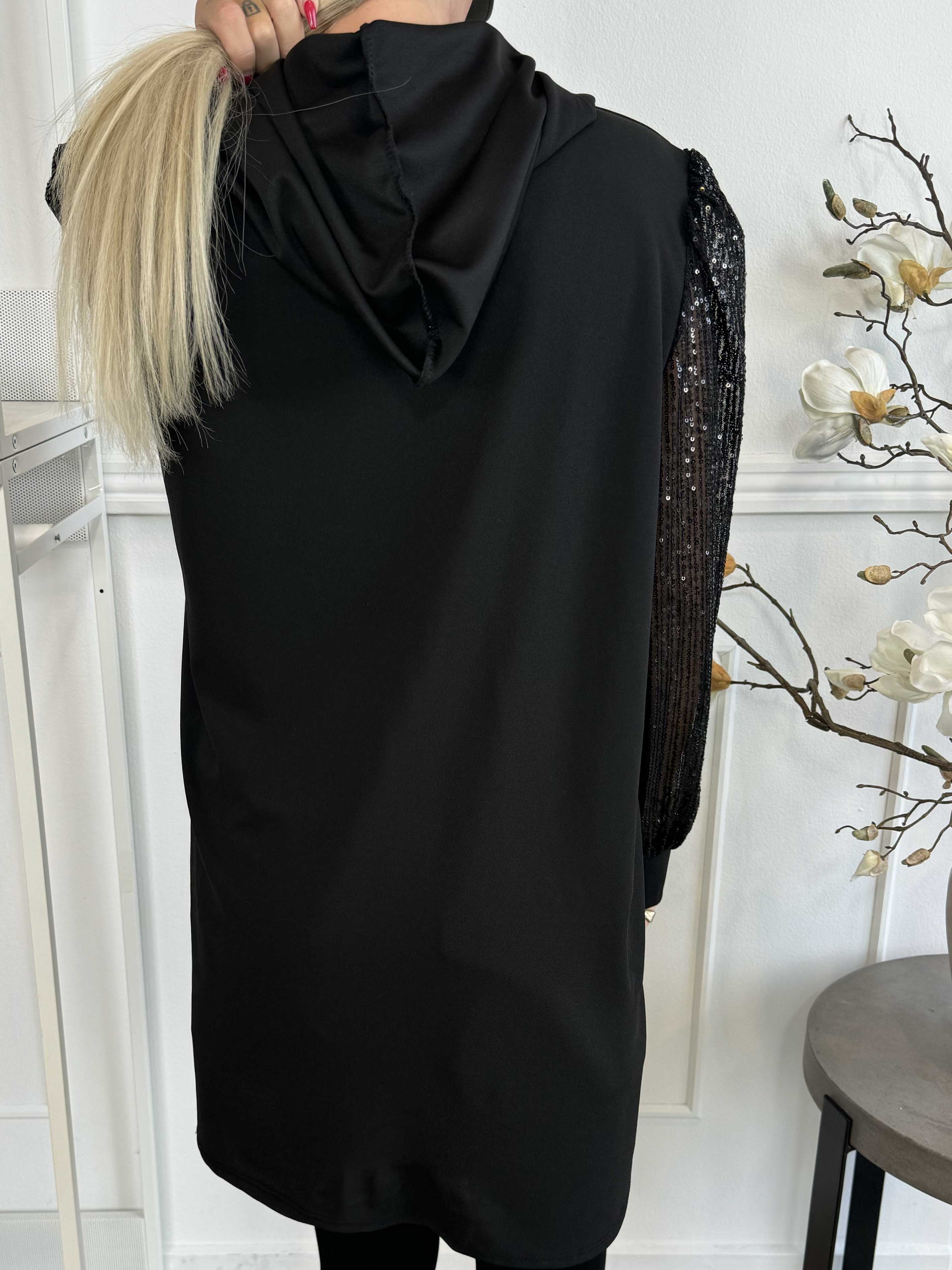 Adara - Enfärgad hoodie klänning med paljettärmar